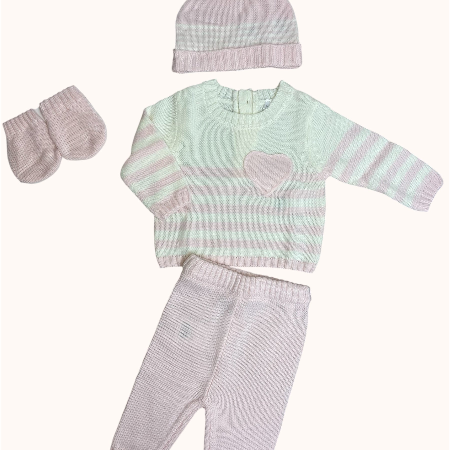 Luxe Gebreide 4-delige Baby Cadeauset - Crème en Roze