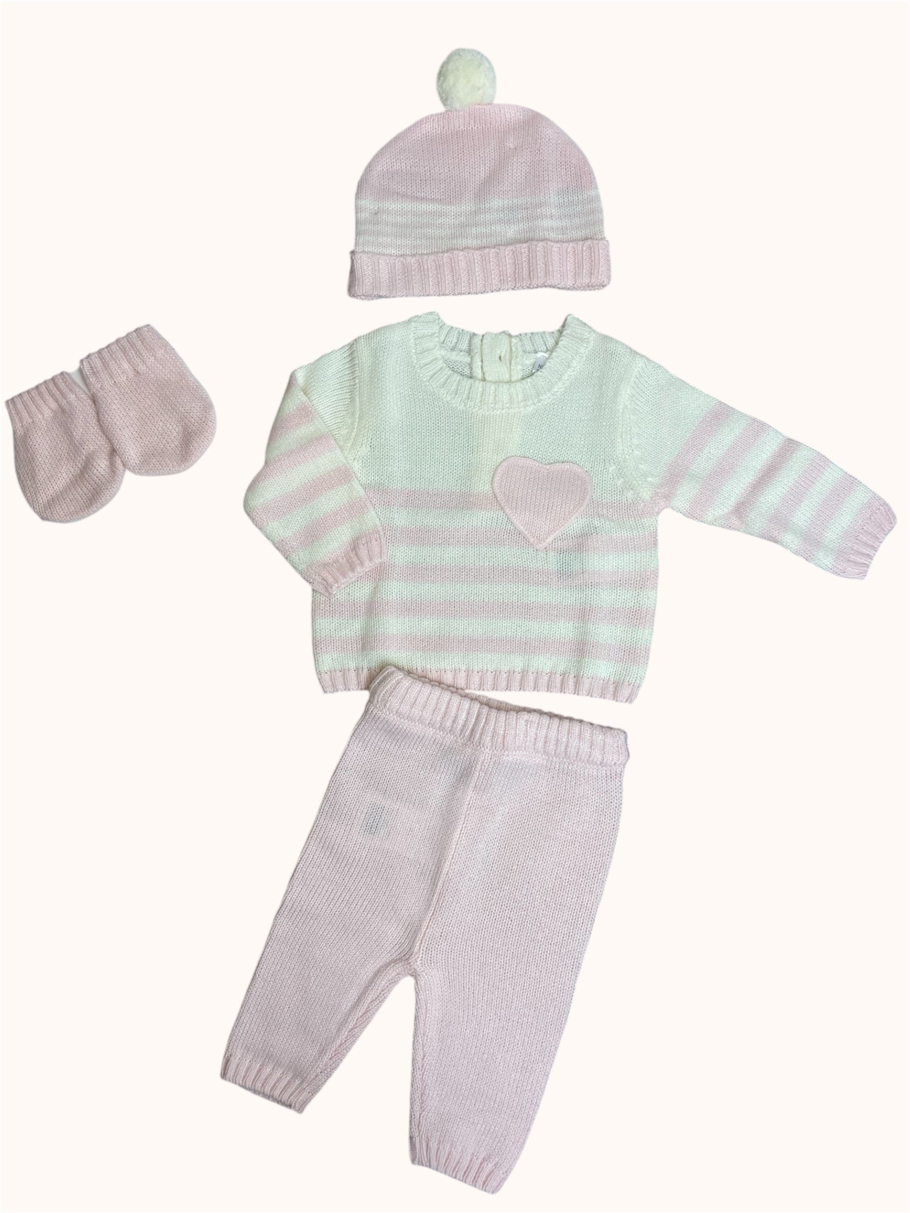Luxe Gebreide 4-delige Baby Cadeauset - Crème en Roze