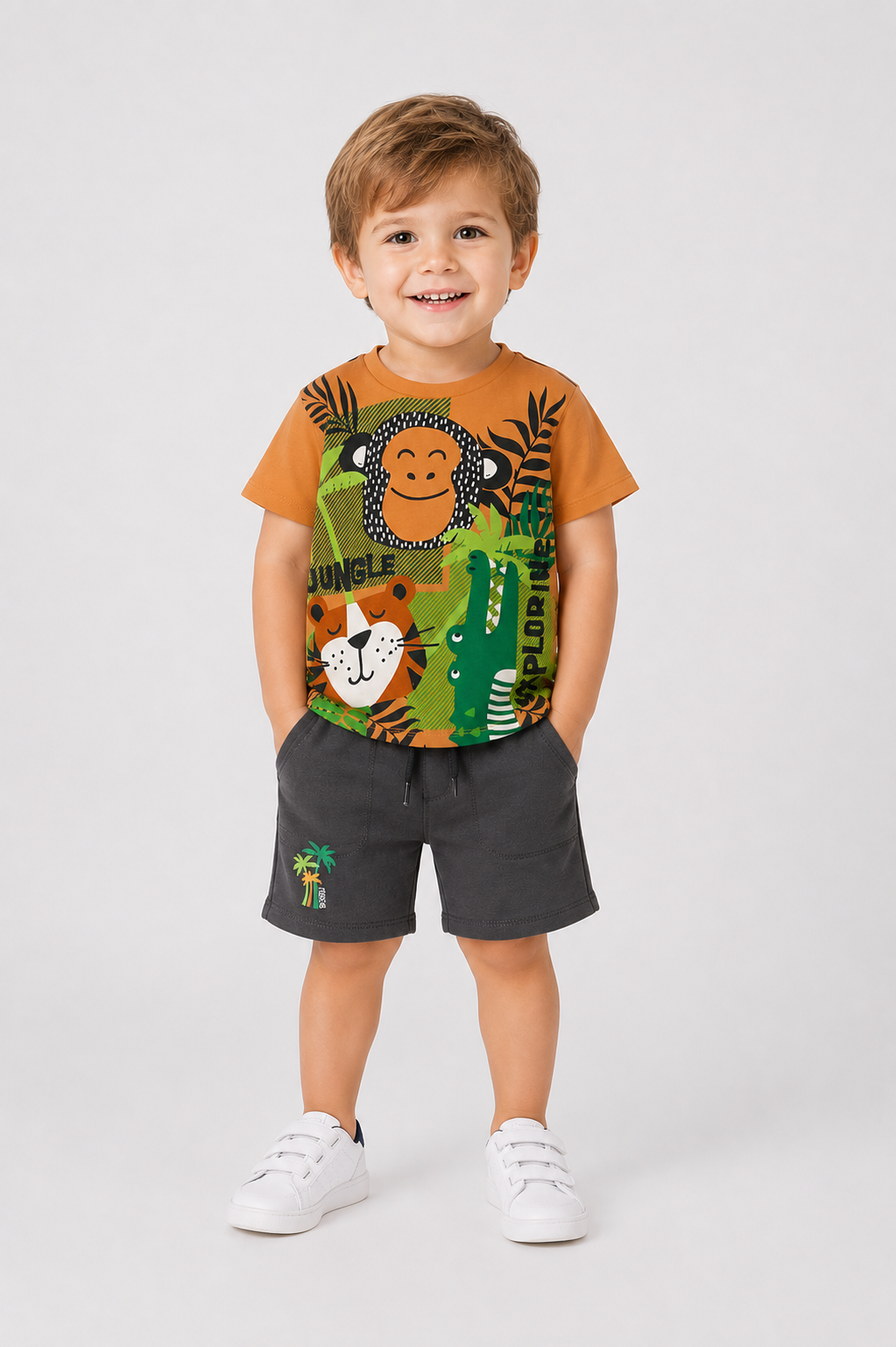 Jongens t-shirt oranje jungle print Boboli