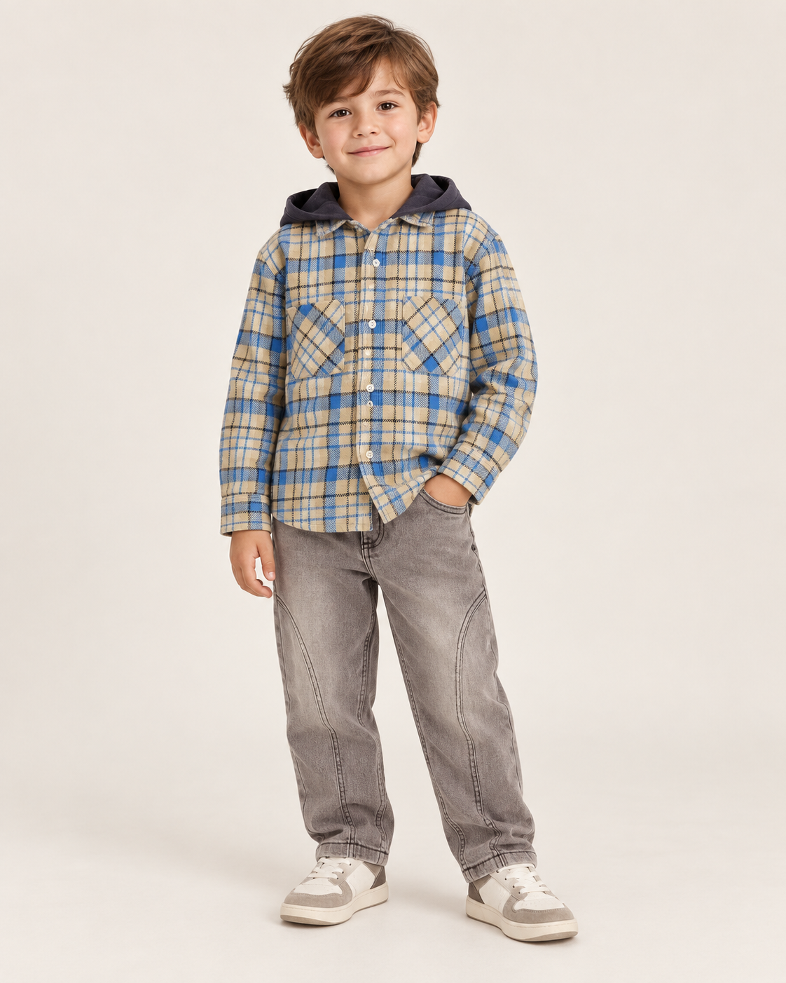 Jongens geruit hemd met capuchon blauw – iDO