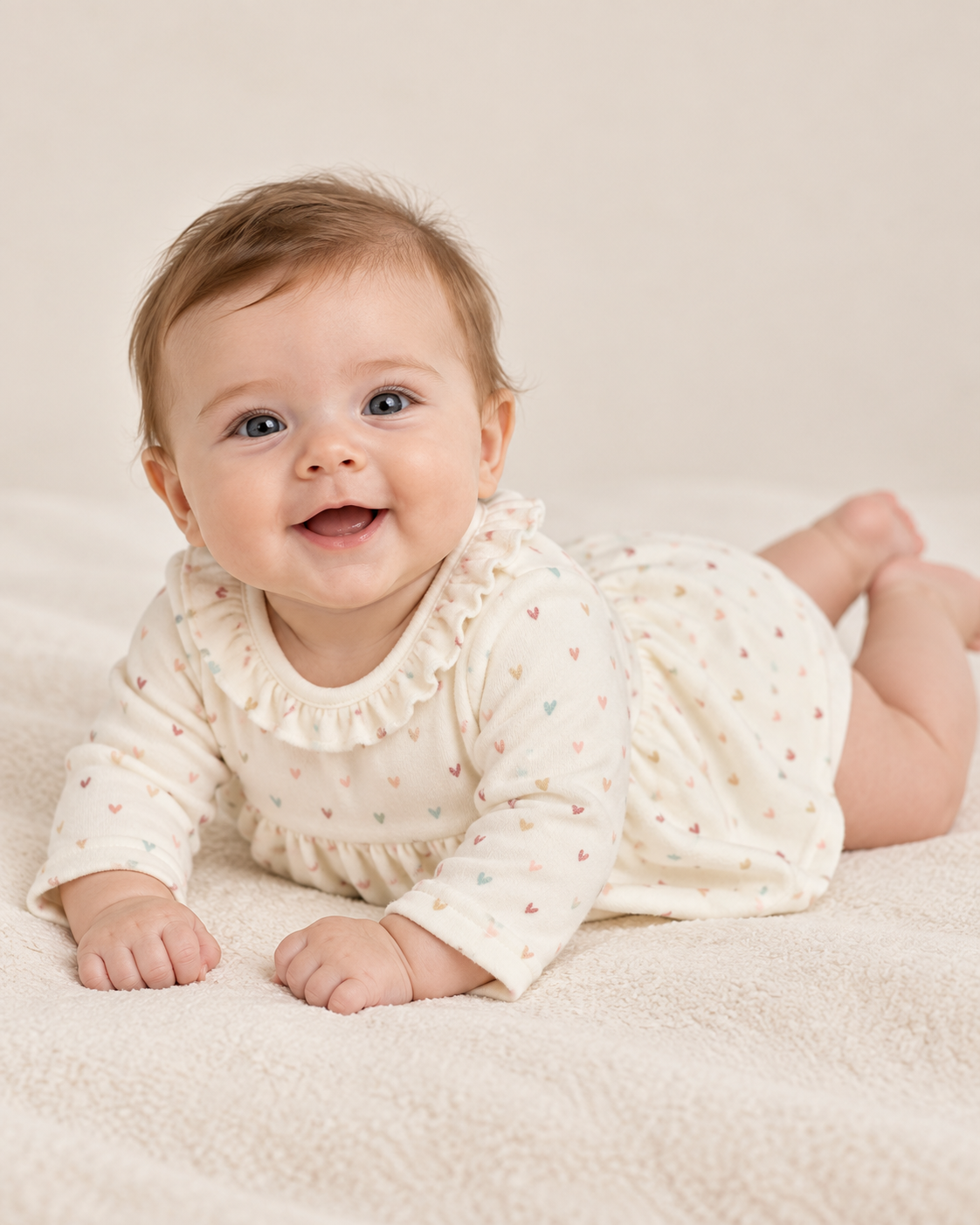 babymeisje ecru kleedje met hartjes