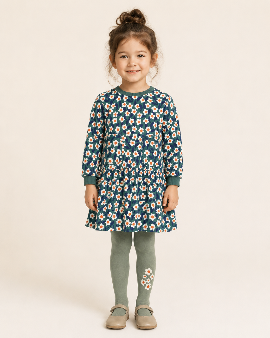 Sweaterkleedje meisjes groen met bloemen – Boboli