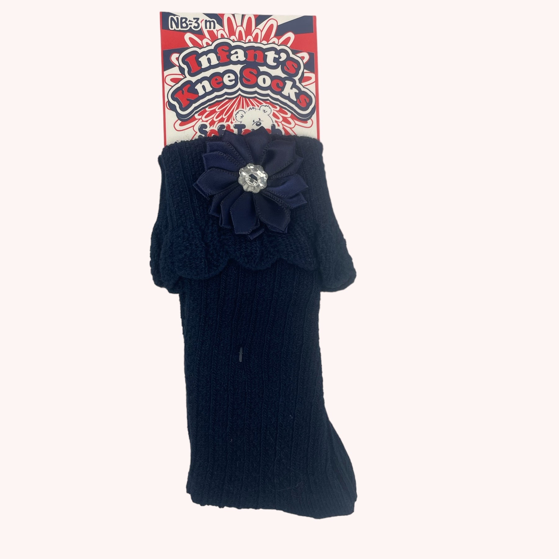 Donkerblauwe kniekousen met bloem en strass