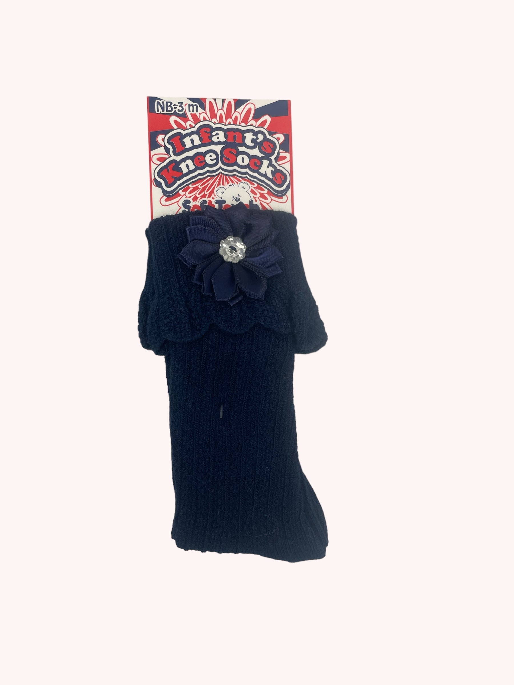 Donkerblauwe kniekousen met bloem en strass