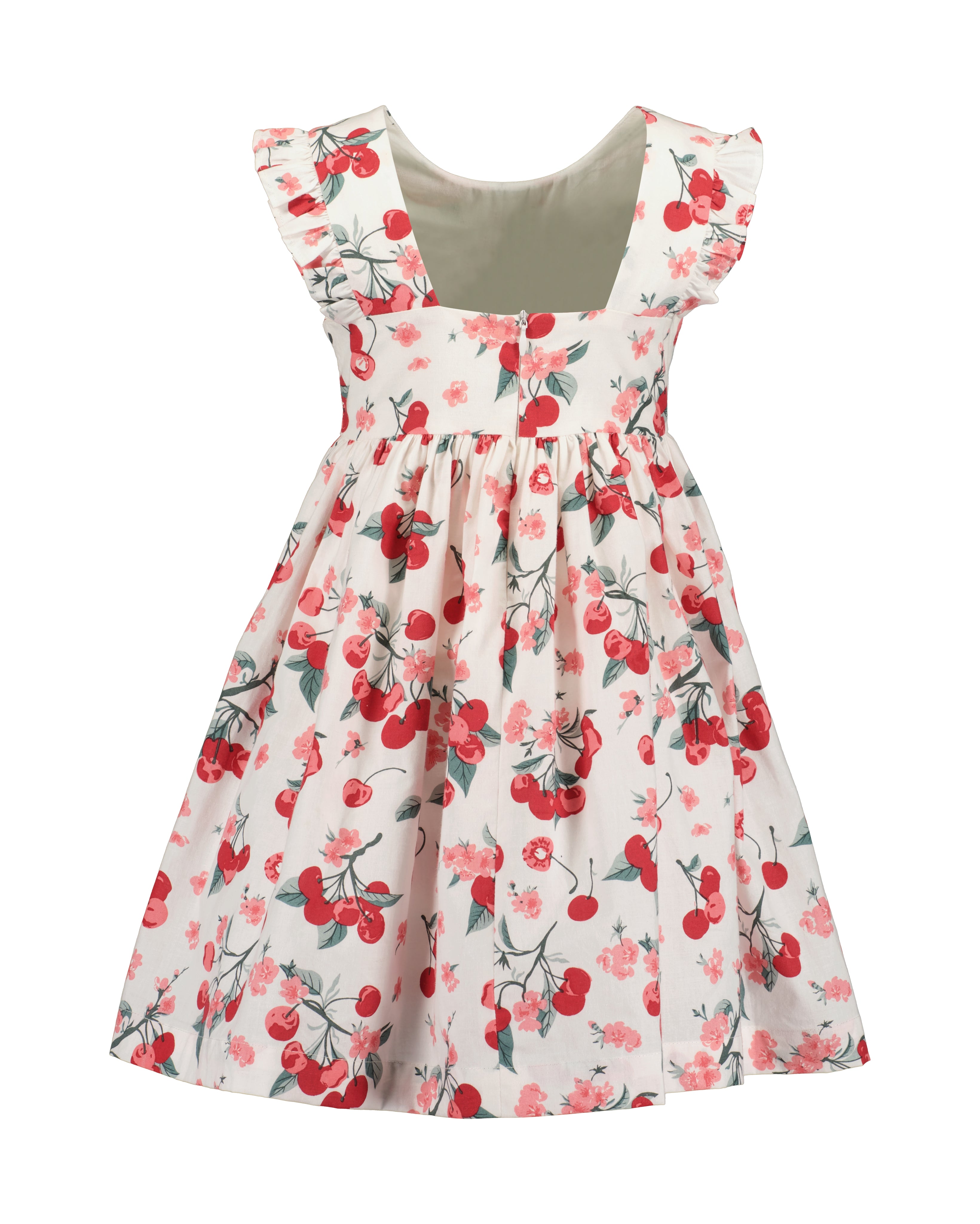 Meisjes jurk wit met kersen en bloemen print vlindermouwen Blue Seven