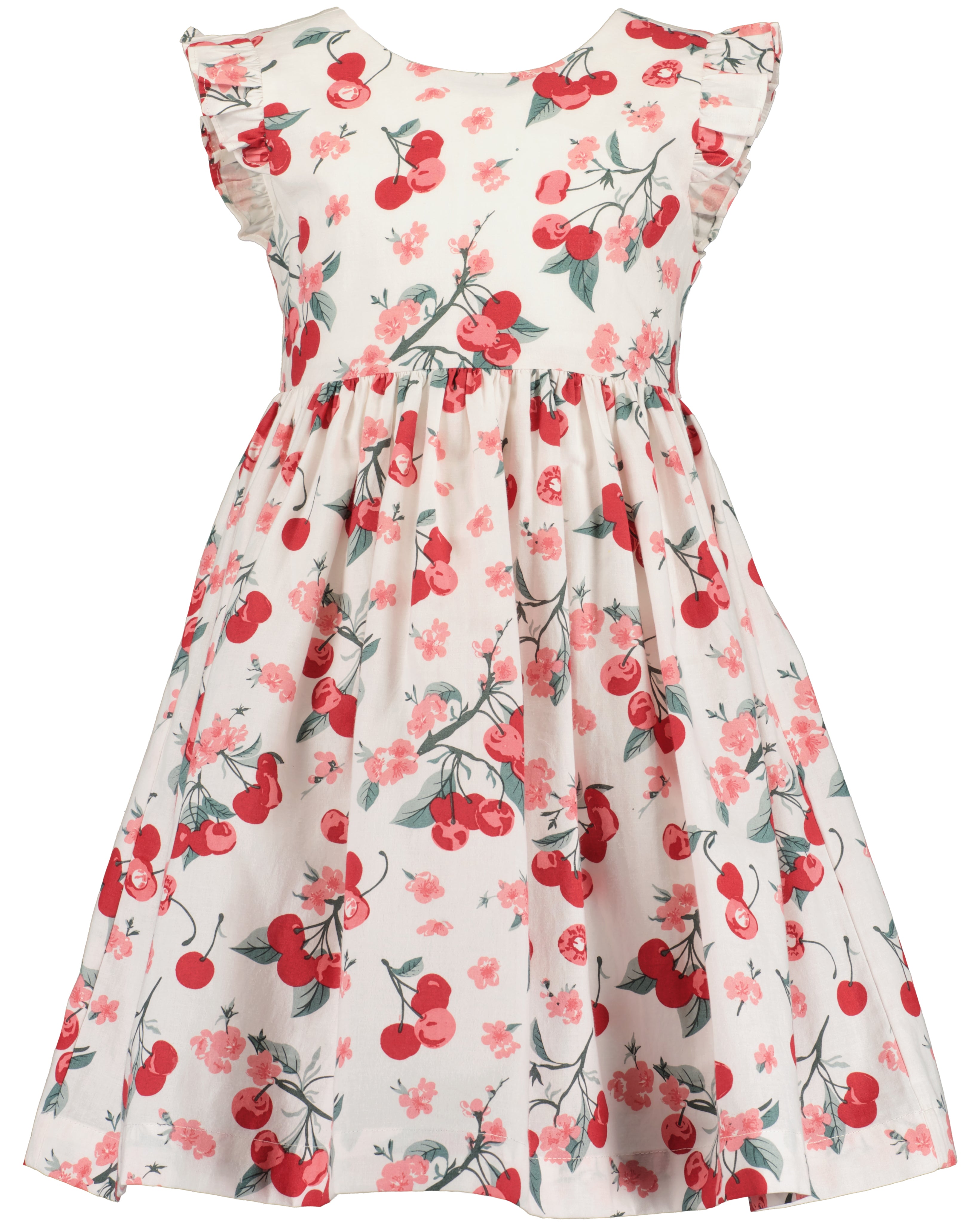 Meisjes jurk wit met kersen en bloemen print vlindermouwen Blue Seven