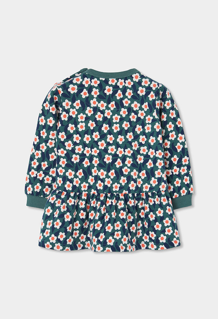 groen Boboli sweaterkleedje meisjes met uitlopend rokje, achteraanzicht