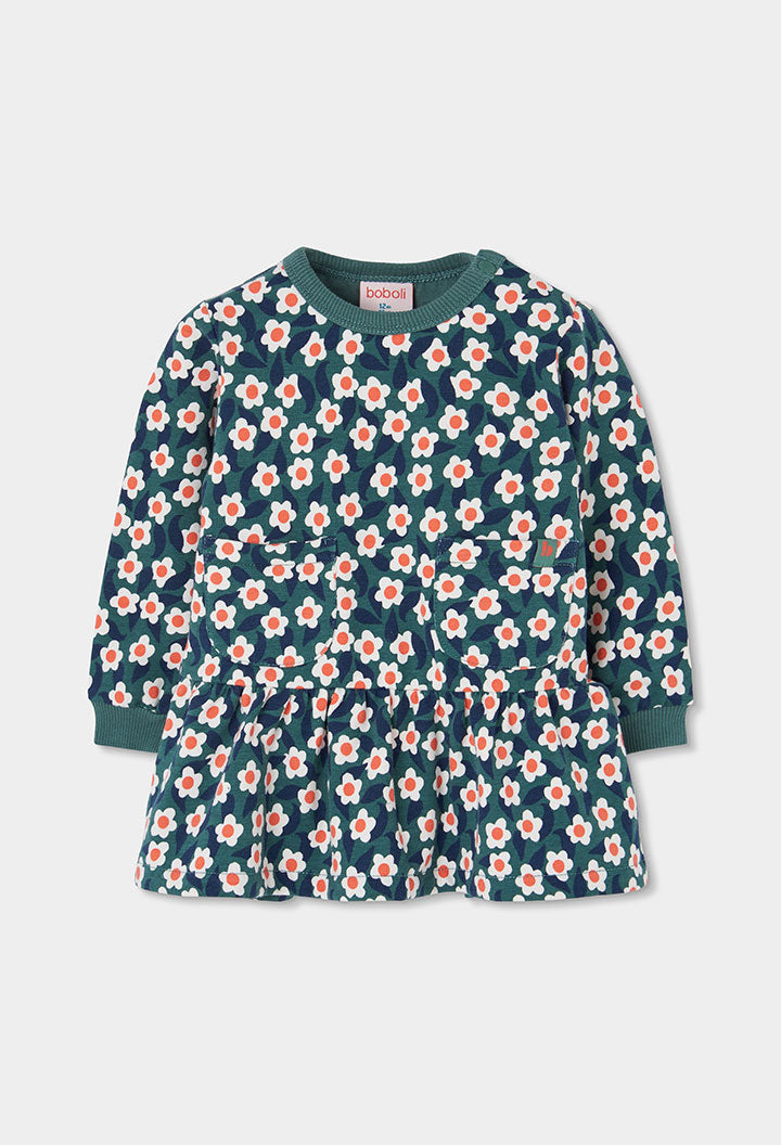 groen Boboli sweaterkleedje voor meisjes met bloemenprint, vooraanzicht
