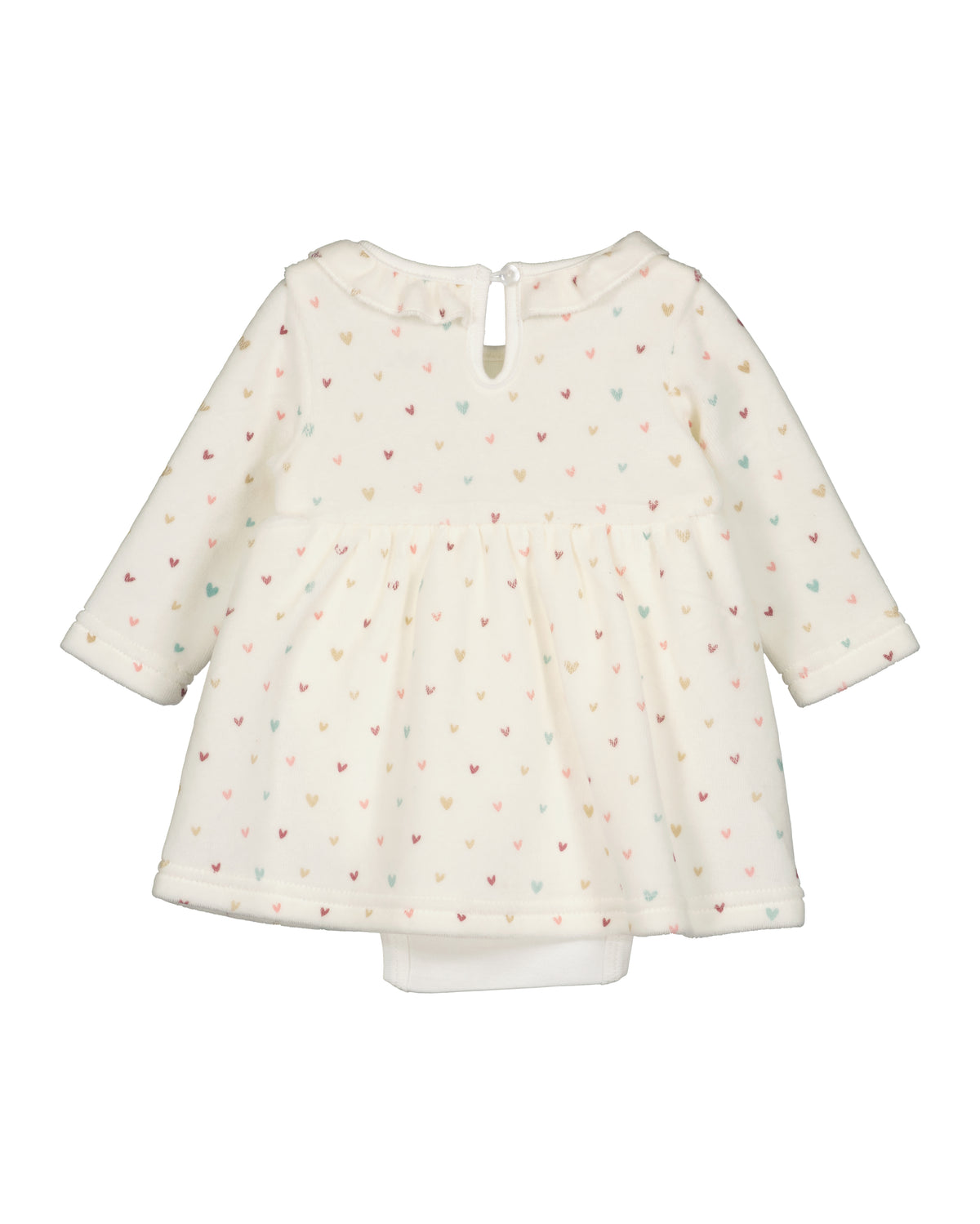 Ecru velours baby jurk-body met hartjesprint van Blue Seven – achteraanzicht