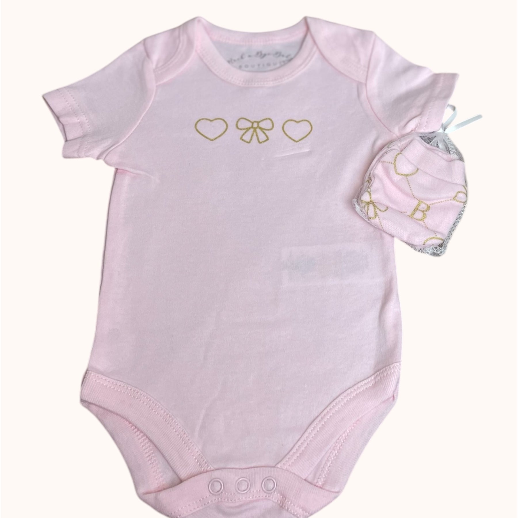 5-delige Roze Babyset met Strik- en Hartjesprint