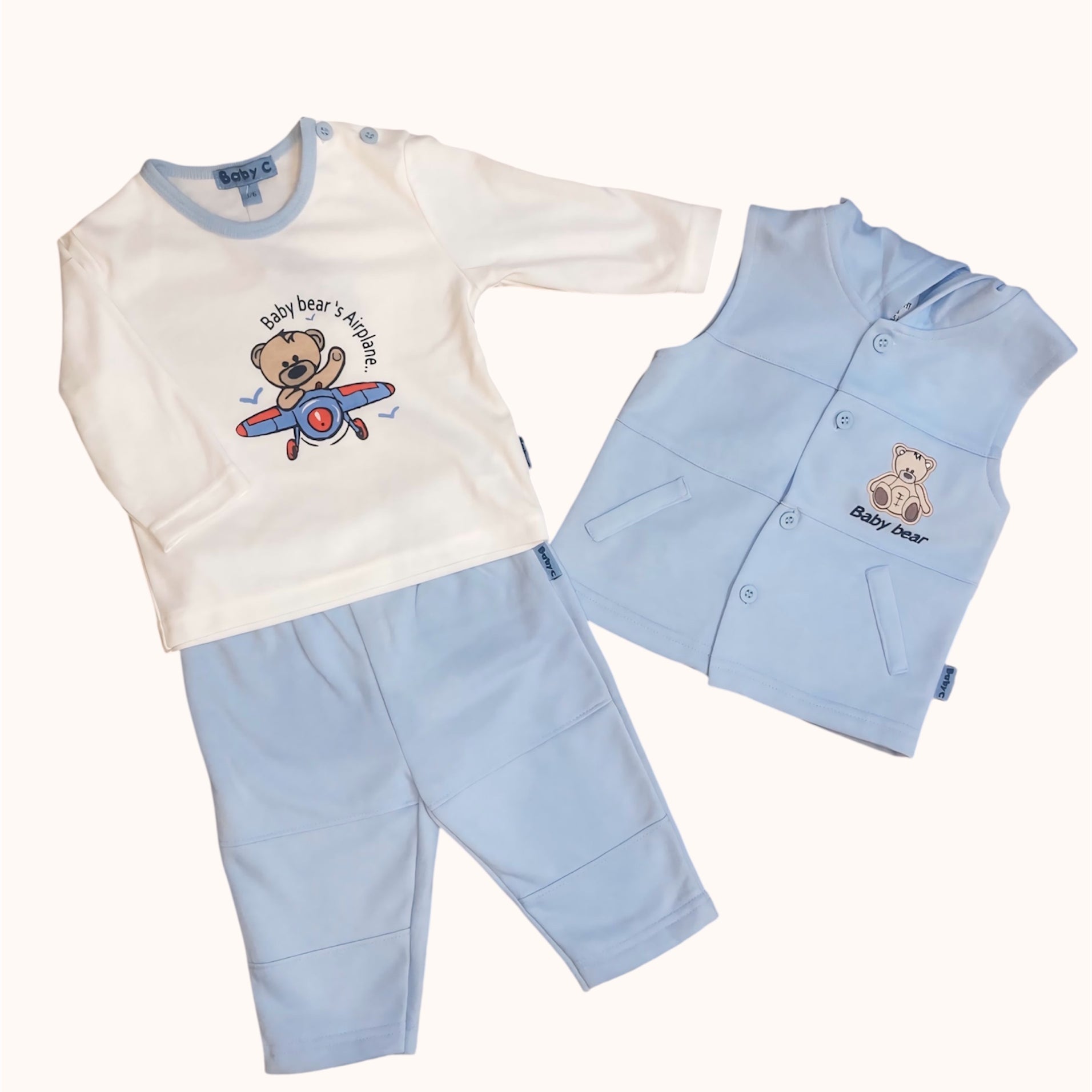Schattig Baby Bear Setje: T-shirt, Broekje en Gilet