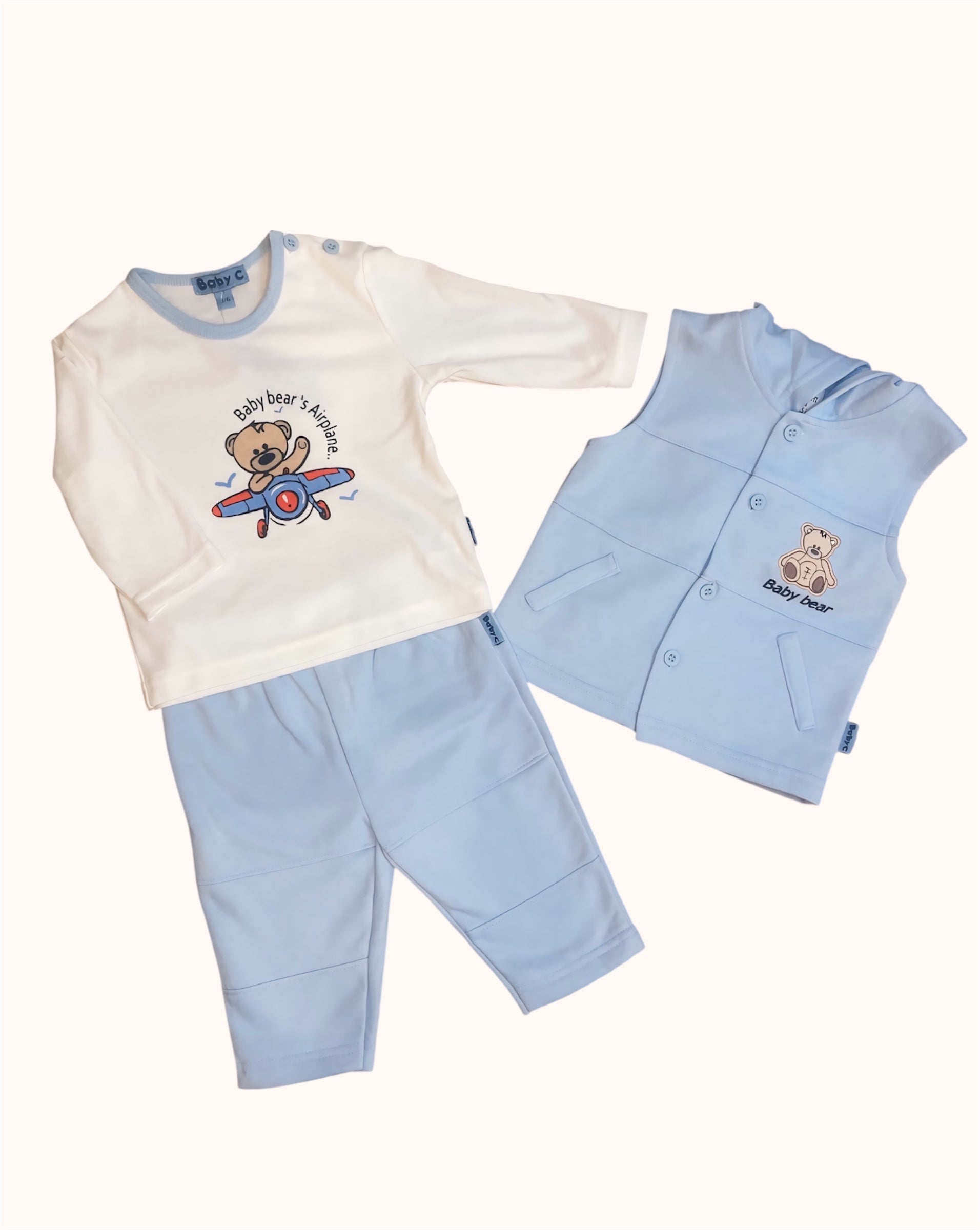 Schattig Baby Bear Setje: T-shirt, Broekje en Gilet
