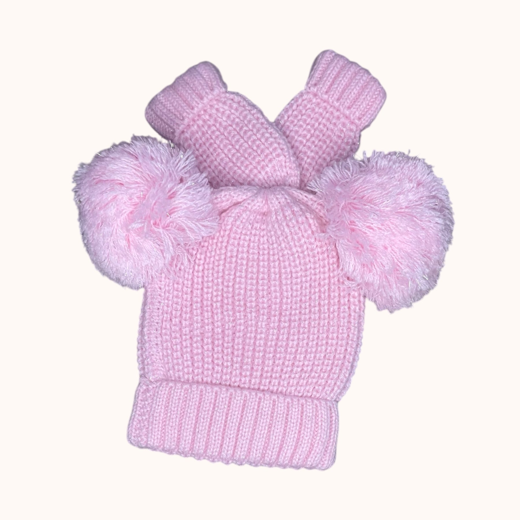 Roze baby muts en wantjes set