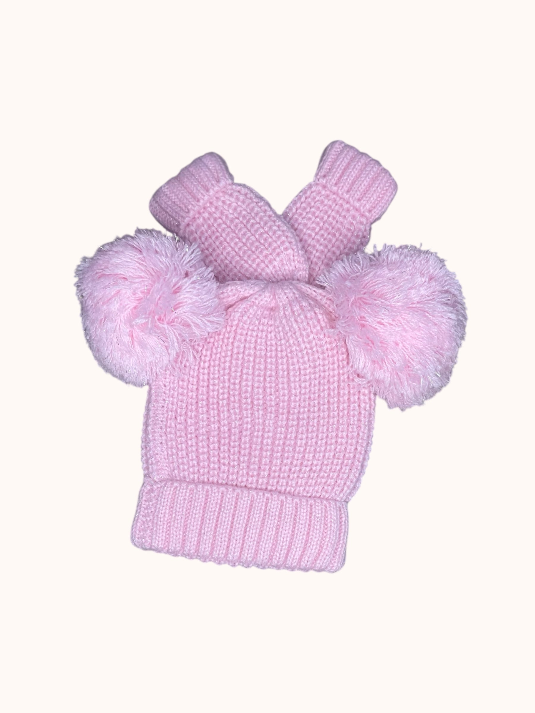 Roze baby muts en wantjes set