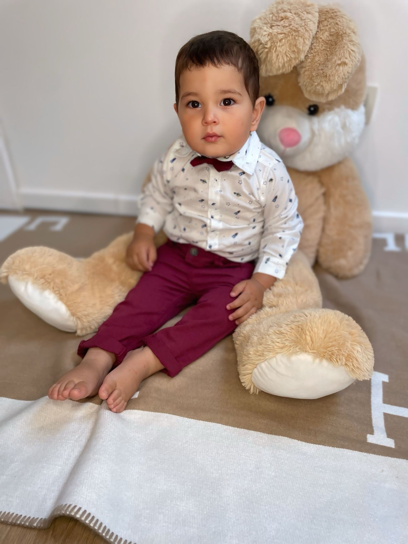 Babyset bodyhemd boek en strik - bordeaux