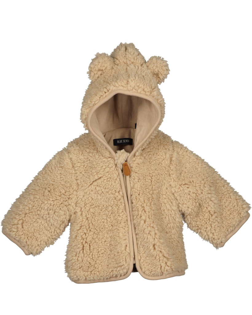 Beige teddy babyjas met berenoortjes en rits van Blue Seven – vooraanzicht