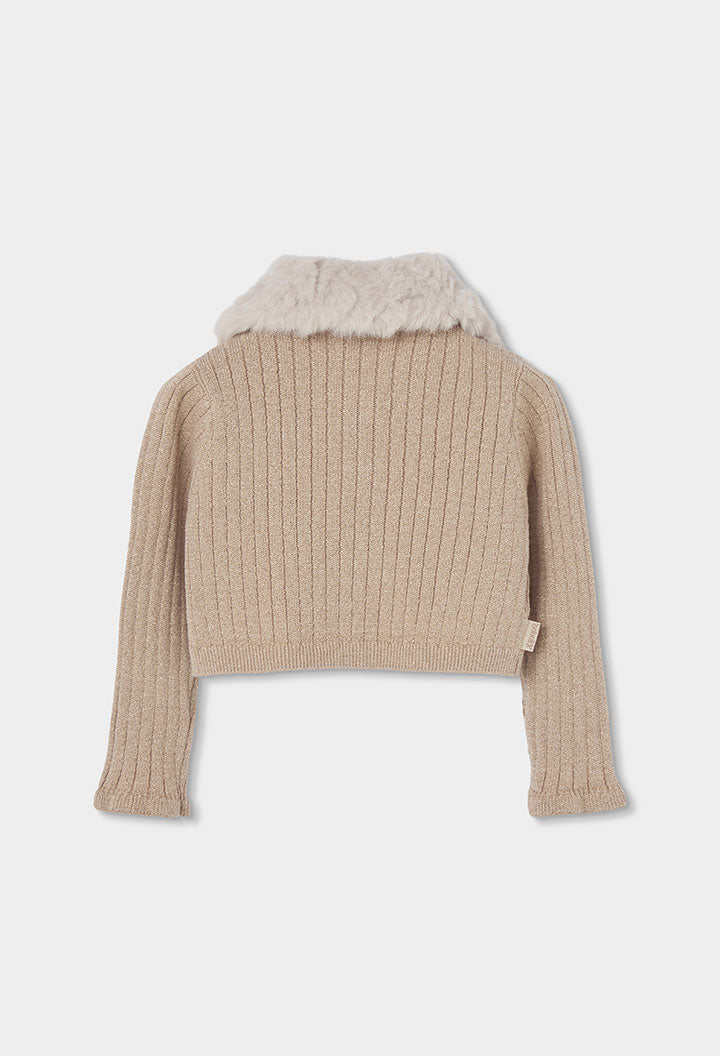 beige Boboli meisjesvestje met bontkraag, achteraanzicht