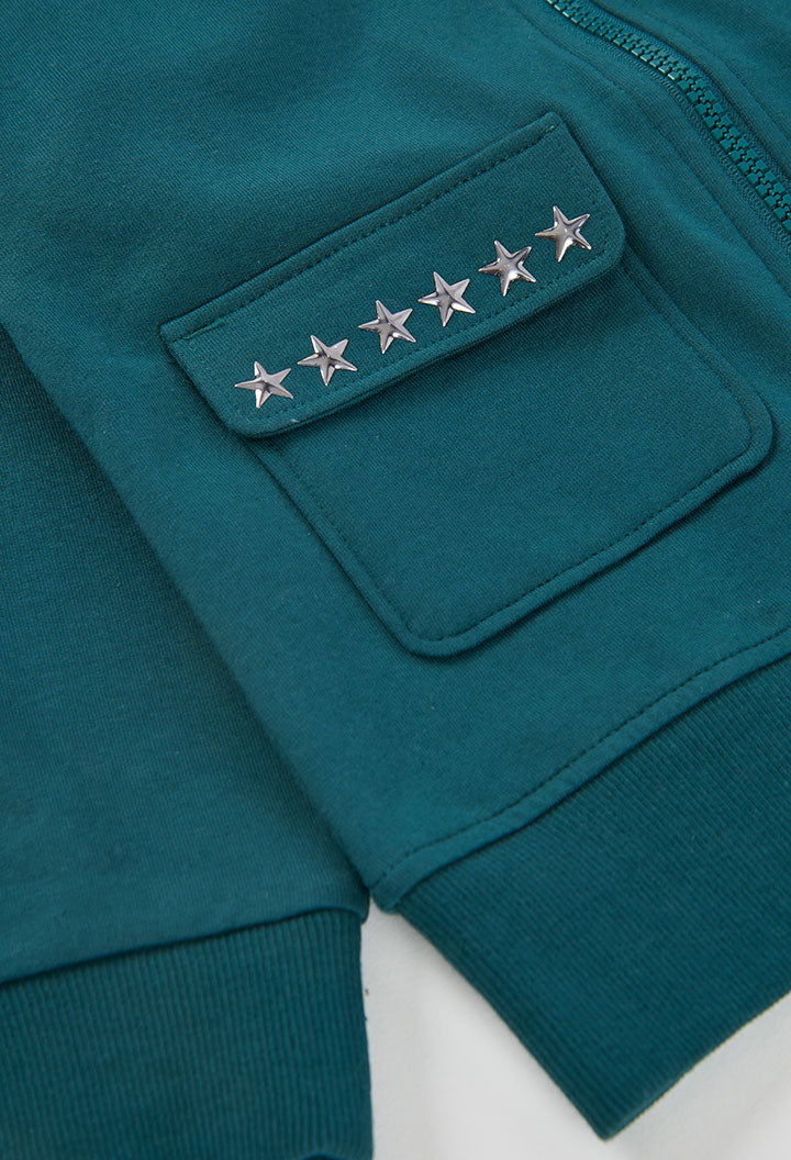 Petrol Boboli sweatvest met kap voor meisjes detail