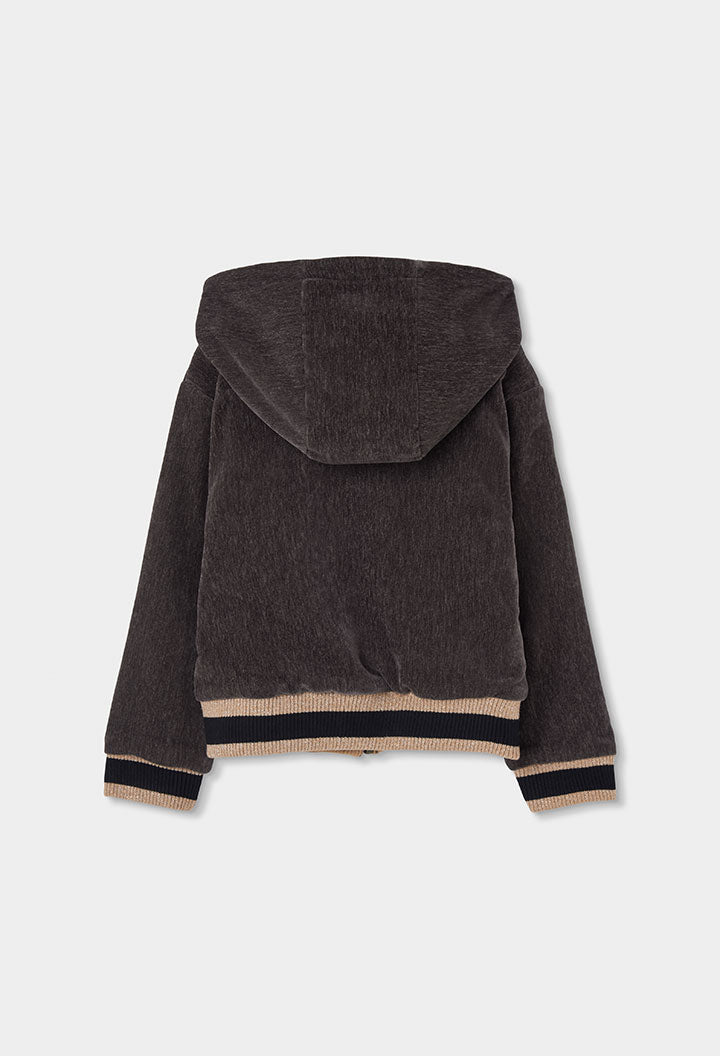 Boboli meisjesvest detail met chenillestof en bronskleurige rits