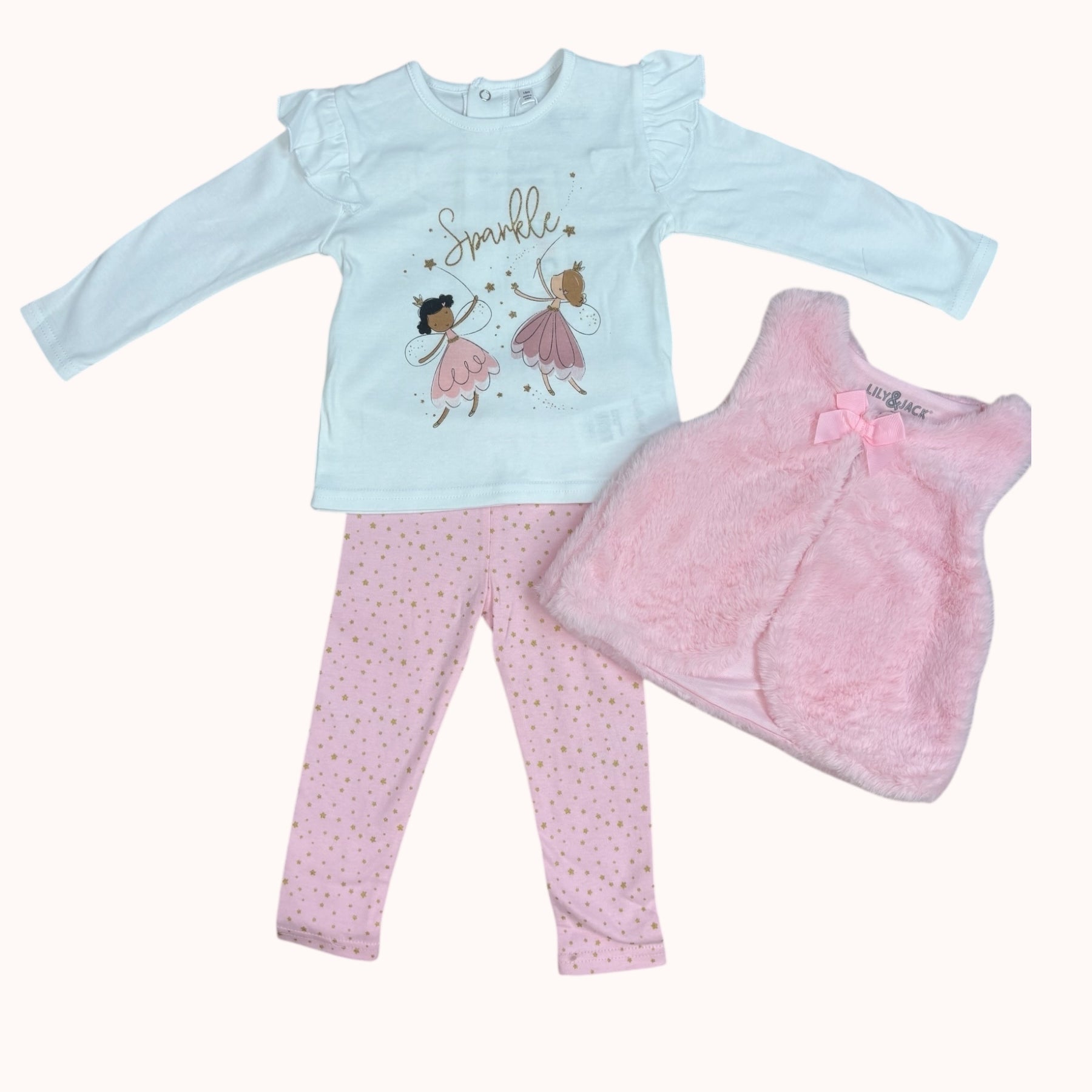 Roze babyset met bontvest en sparkle top