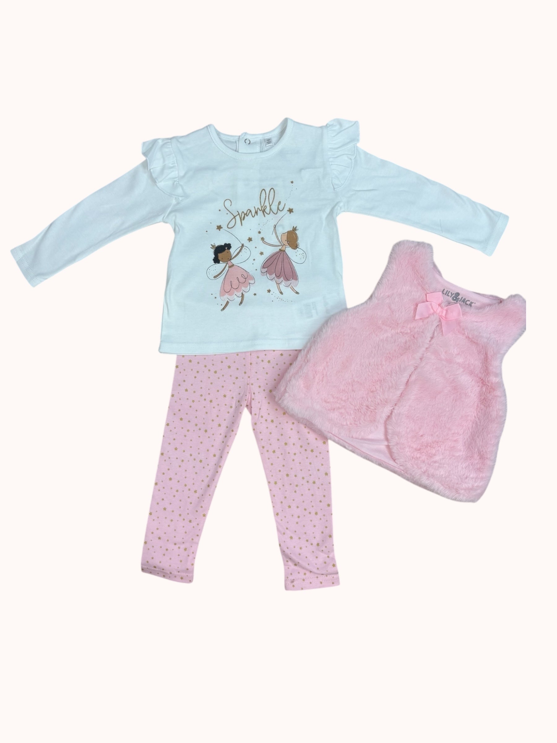 Roze babyset met bontvest en sparkle top