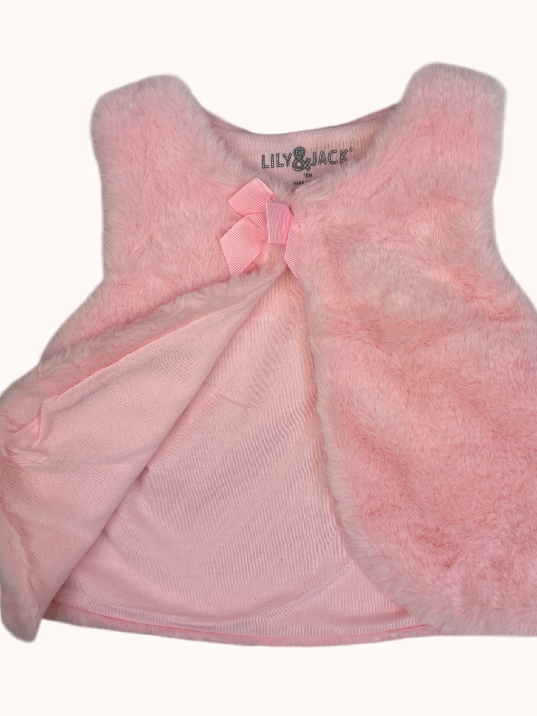 Roze babyset met bontvest en sparkle top