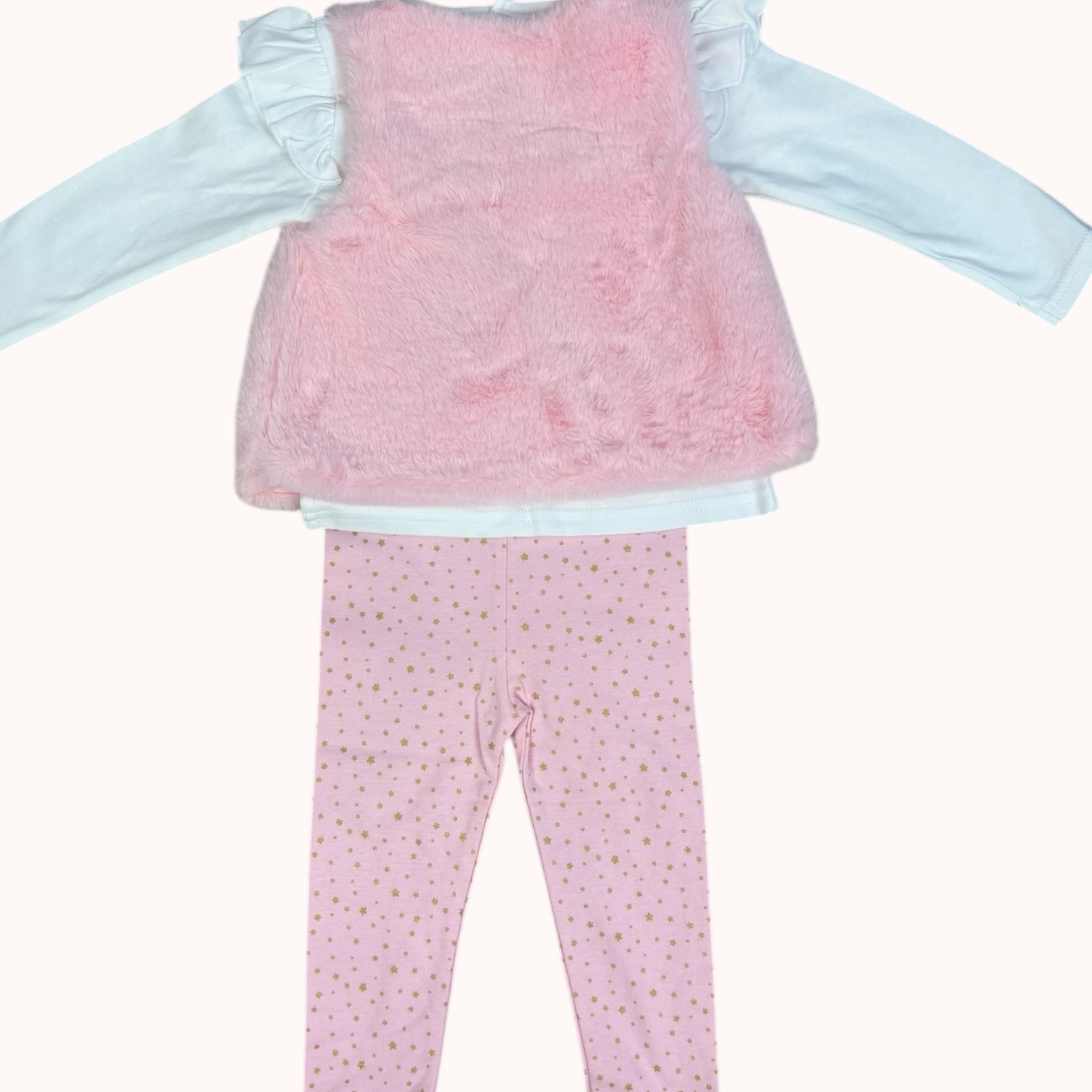 Roze babyset met bontvest en sparkle top