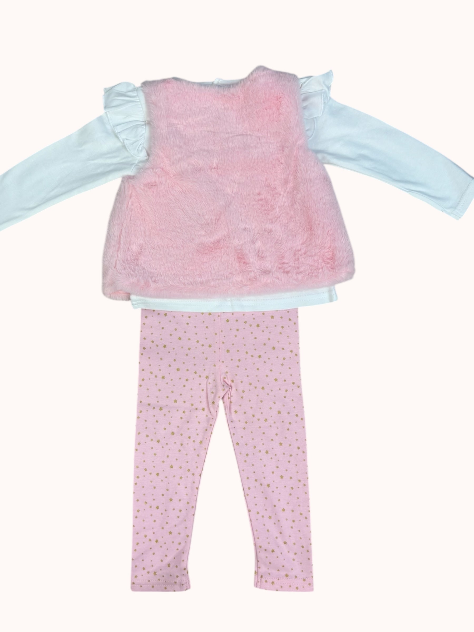 Roze babyset met bontvest en sparkle top