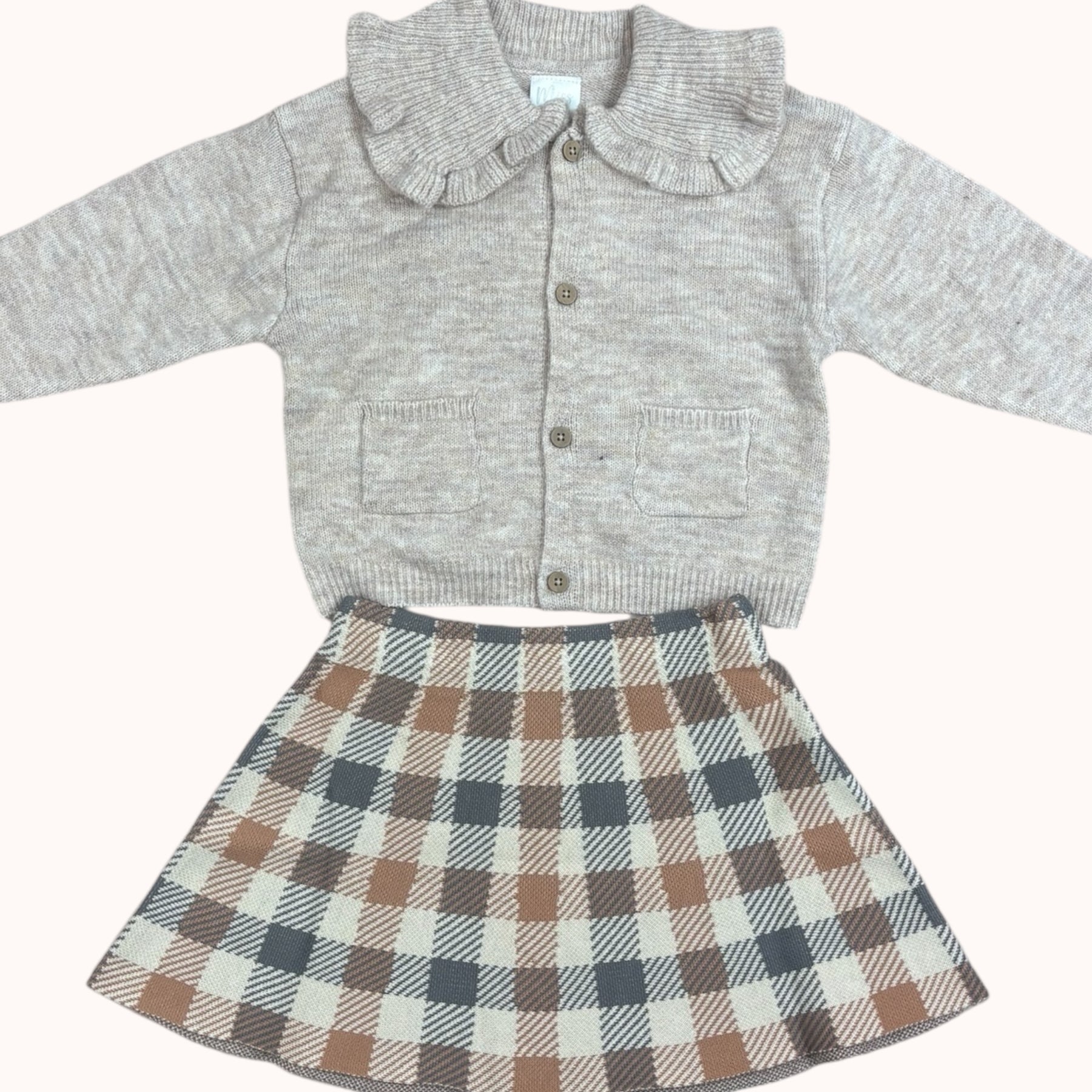 Meisjes set met ruffle vest en geruite rok