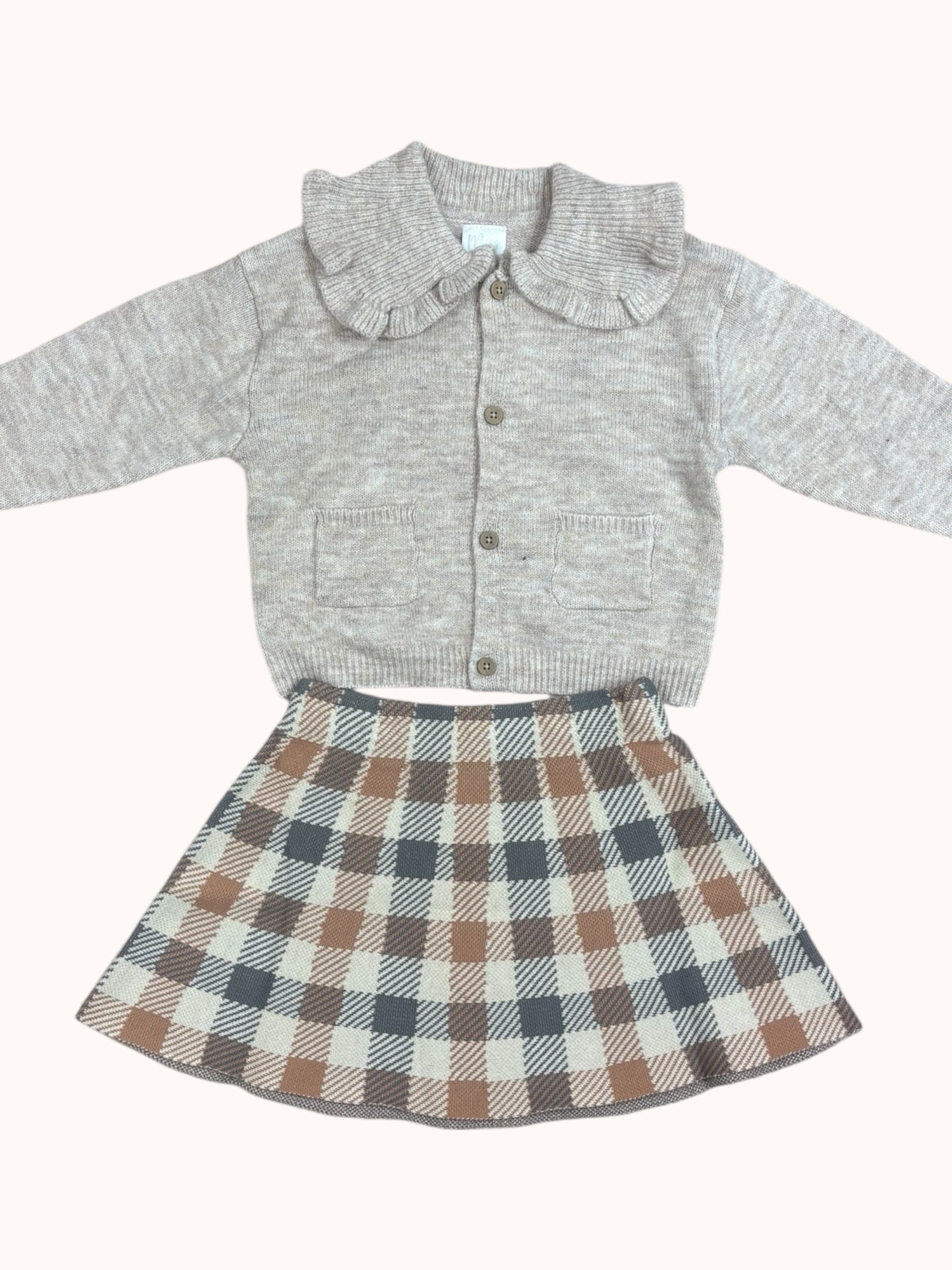 Meisjes set met ruffle vest en geruite rok