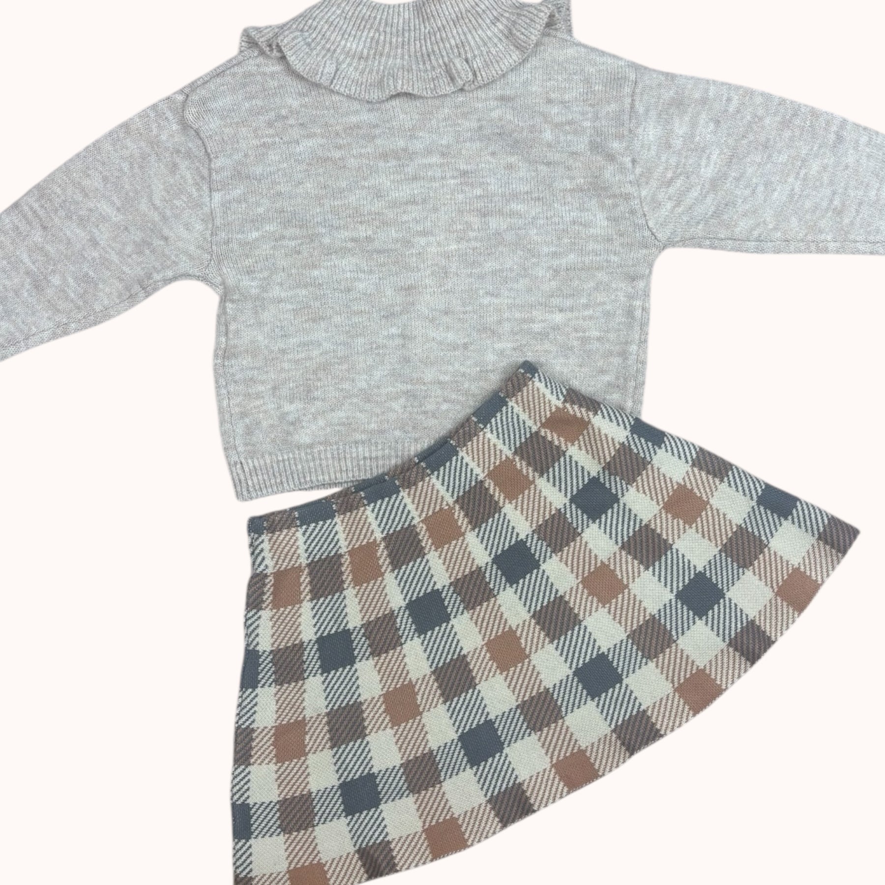 Meisjes set met ruffle vest en geruite rok