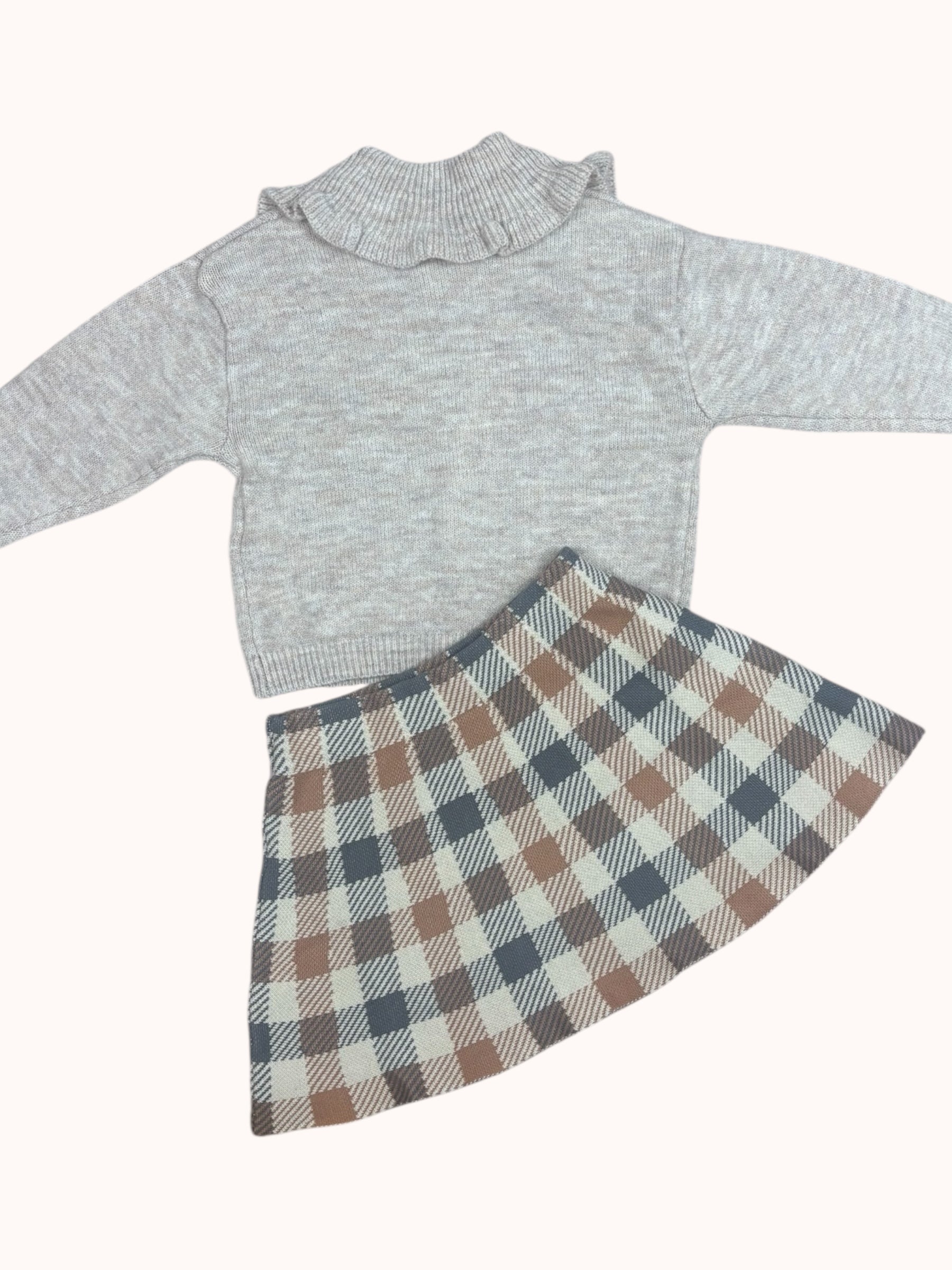 Meisjes set met ruffle vest en geruite rok