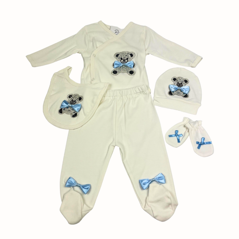 Ensemble bébé rose 5 pièces avec imprimé nœud et cœur