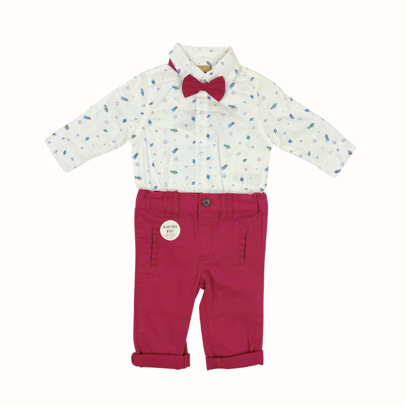 Babyset bodyhemd boek en strik - bordeaux