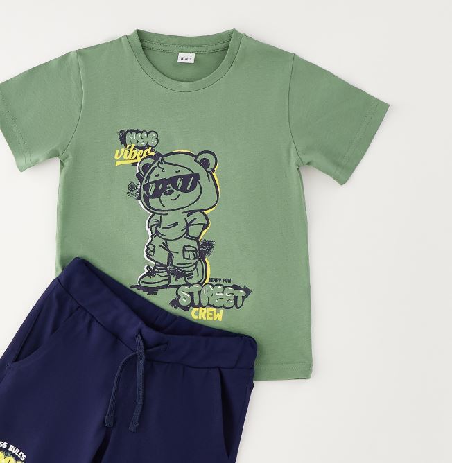 Groen jongens T-shirt met stoere berenprint in graffitistijl