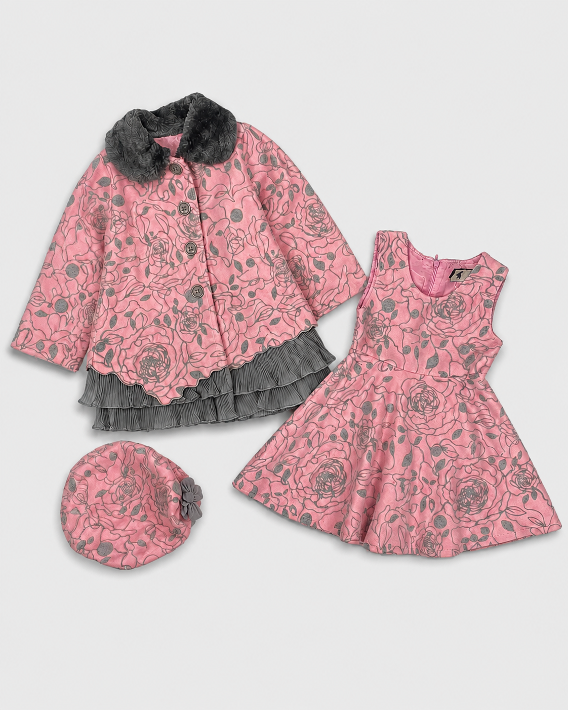 Ensemble bébé rose 5 pièces avec imprimé nœud et cœur