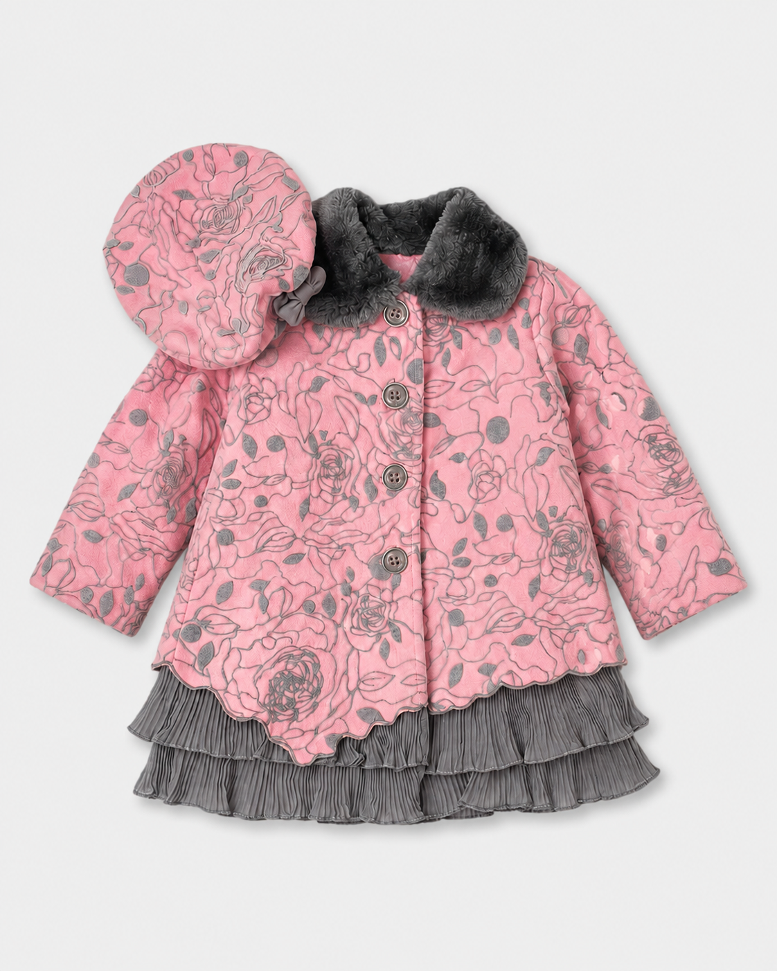 Ensemble bébé rose 5 pièces avec imprimé nœud et cœur