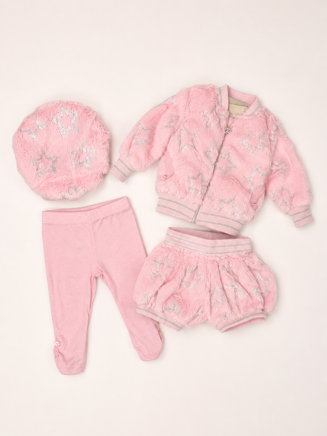 Ensemble bébé rose 5 pièces avec imprimé nœud et cœur