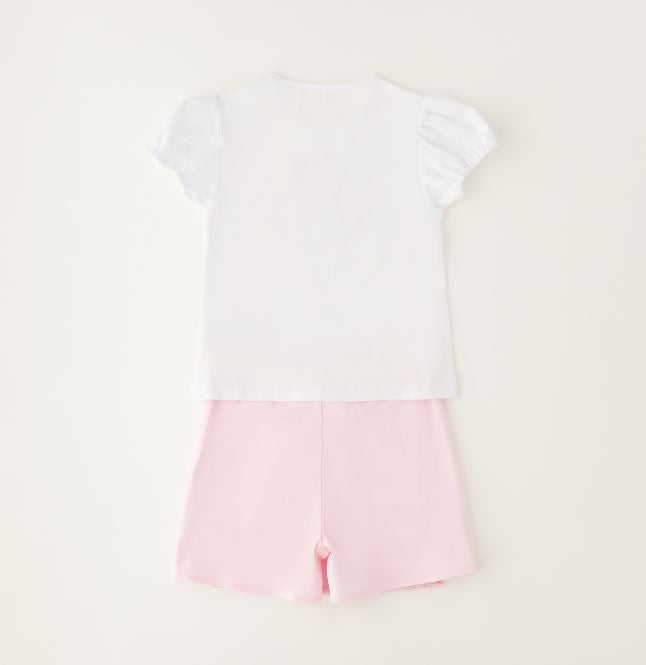 2-delige meisjesset met ballonprint – Wit T-shirt en roze rok