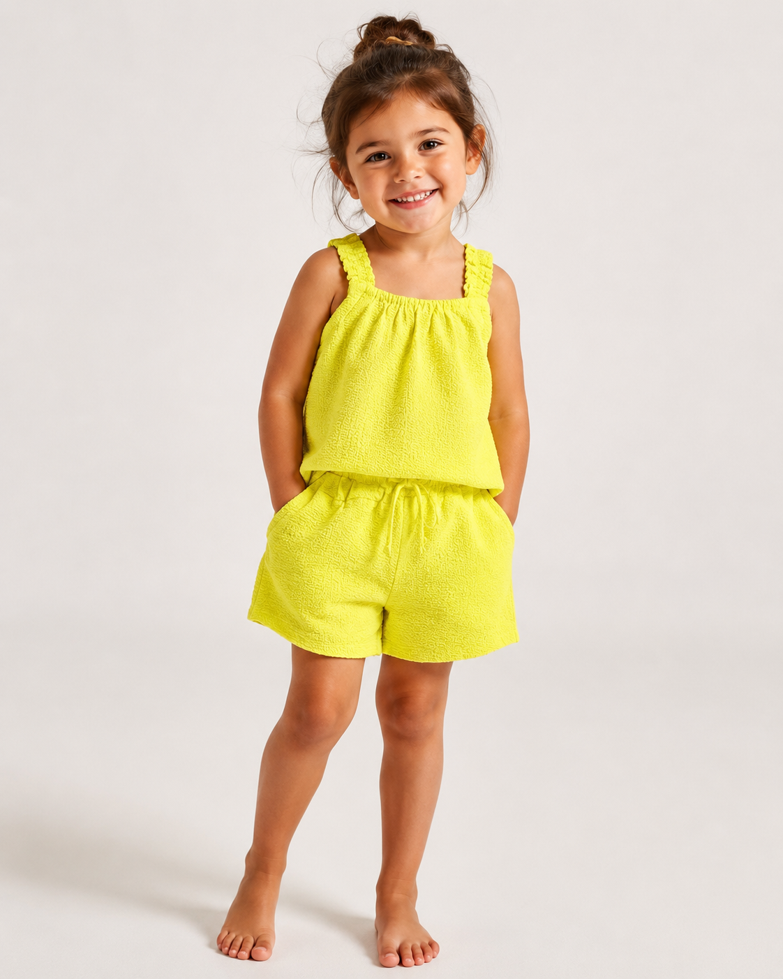 Meisjes setje top en short – neongeel
