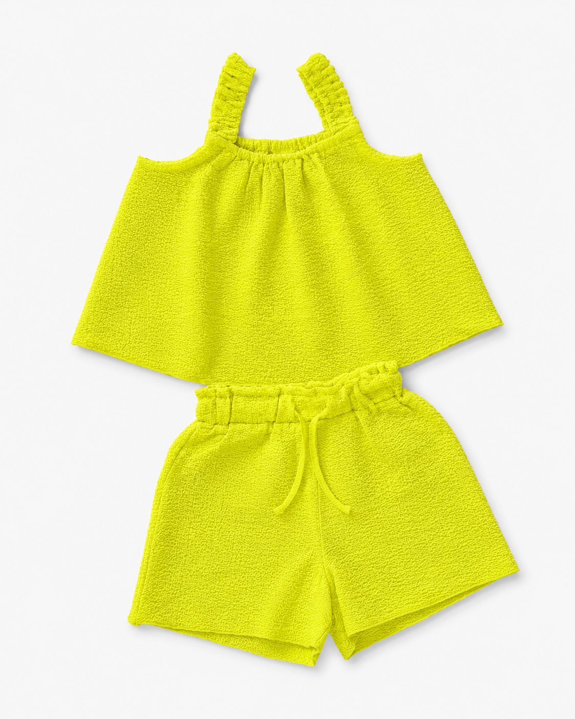 Tweedelig meisjes setje neongeel bouclé met top en short