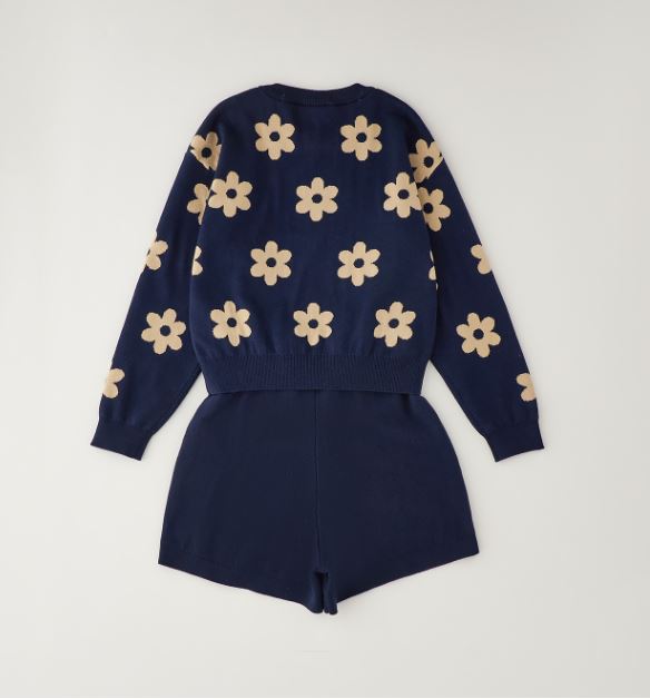 Achterzijde donkerblauwe iDO meisjes gebreide set met trui en short