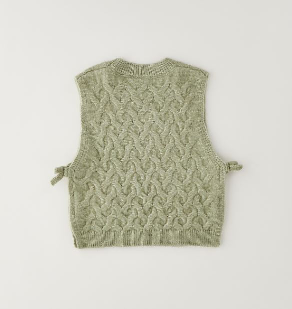 Achterzijde saliegroene iDO meisjes spencer met kabelmotief