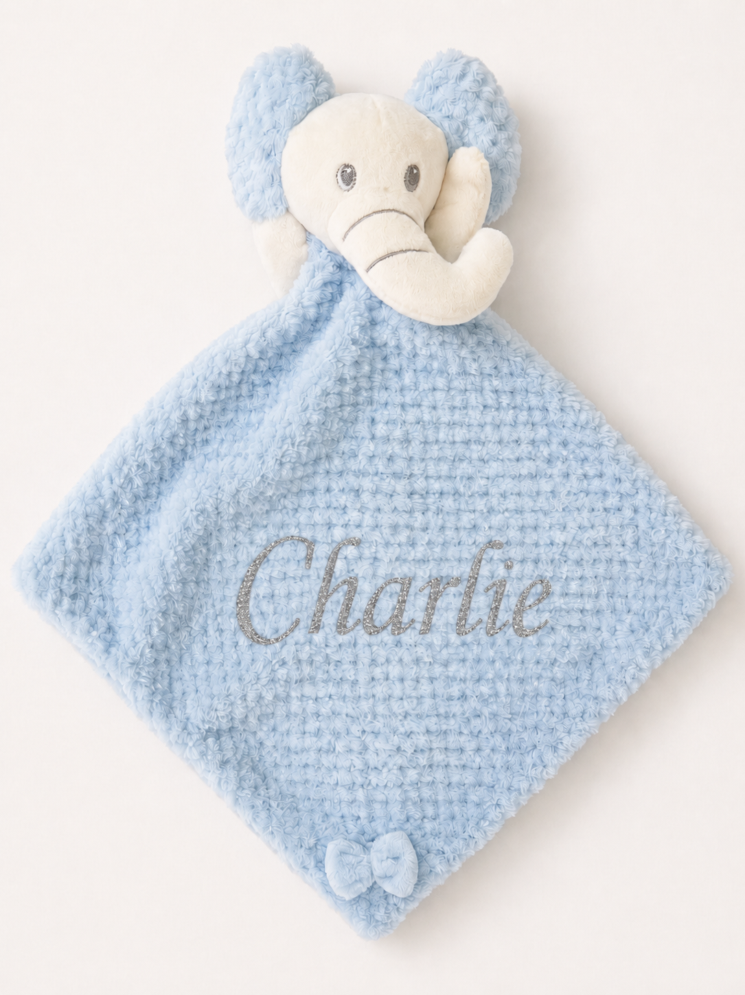 Gepersonaliseerde baby knuffeldoek olifant – lichtblauw met naam