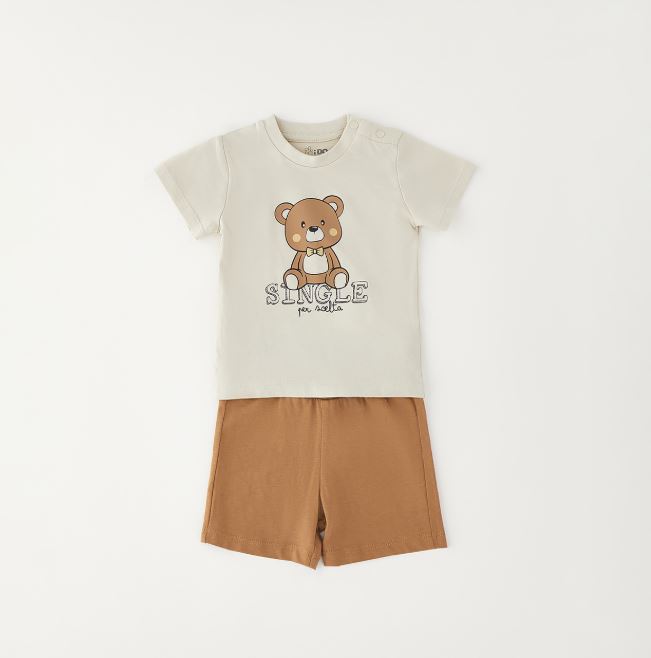 iDO tweedelige babyset met ecru T-shirt en camelkleurige short
