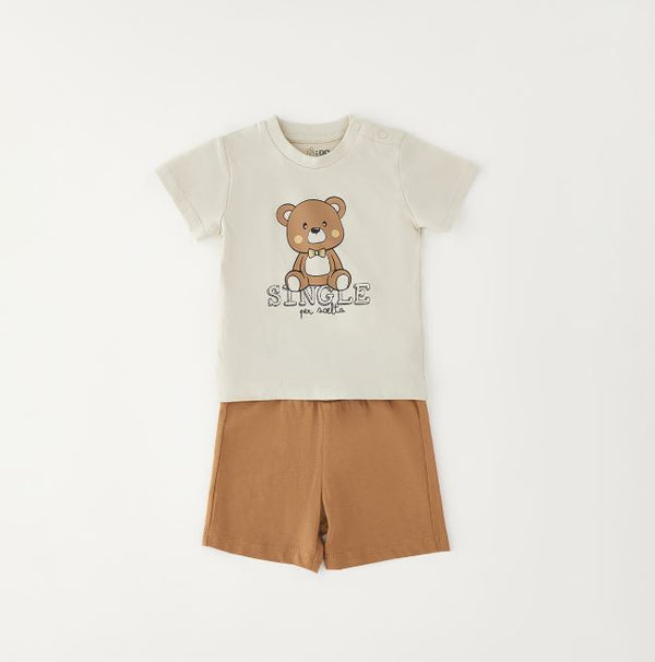 iDO tweedelige babyset met ecru T-shirt en camelkleurige short