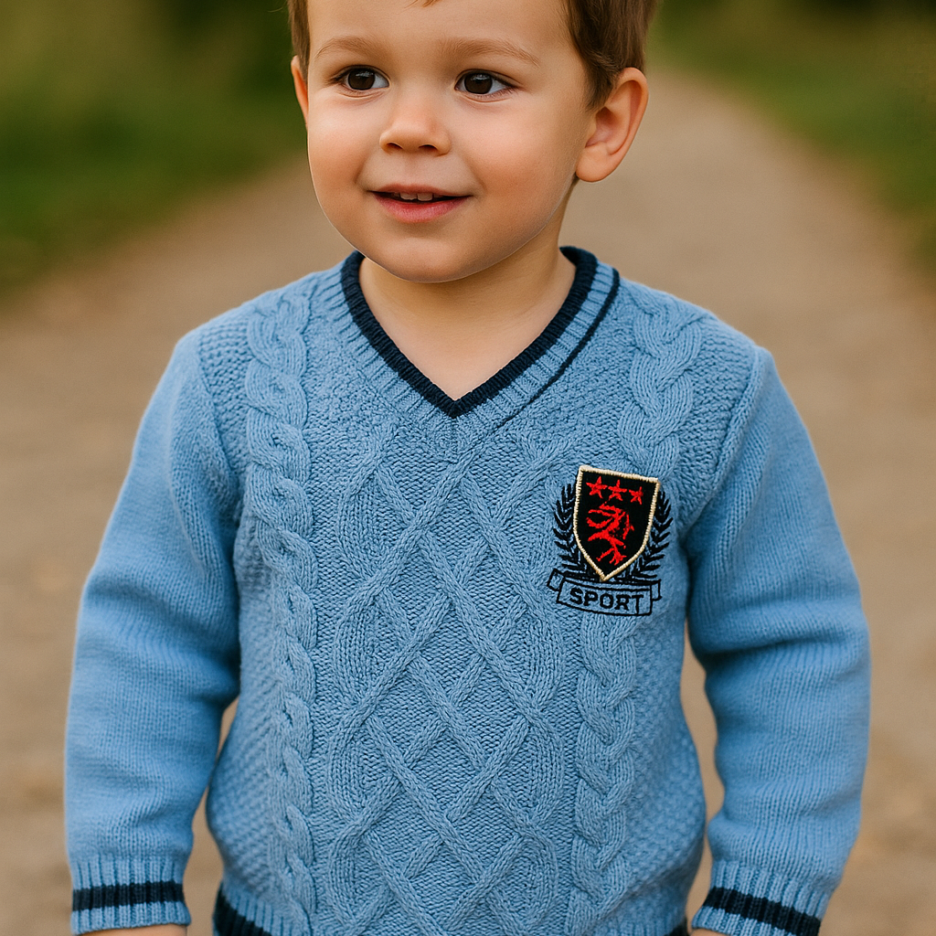 Lichtblauwe jongenstrui met V-hals