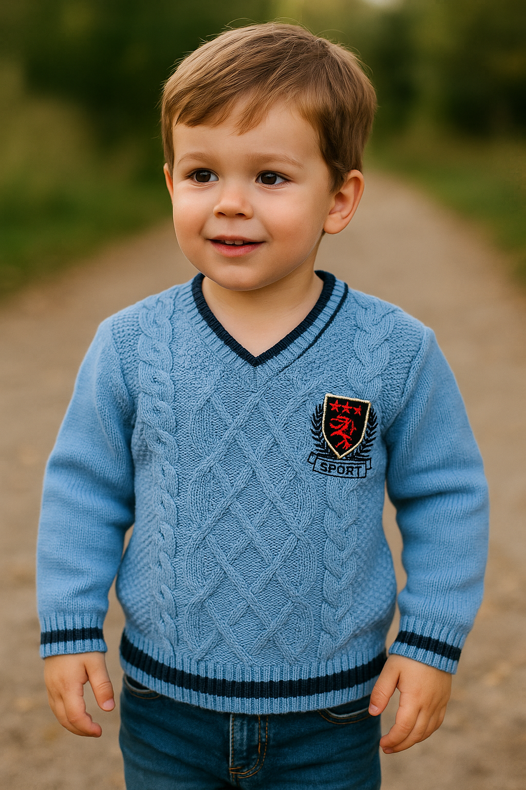 Lichtblauwe jongenstrui met V-hals