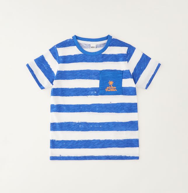 iDO blauw-wit gestreept jongens T-shirt met borstzakje