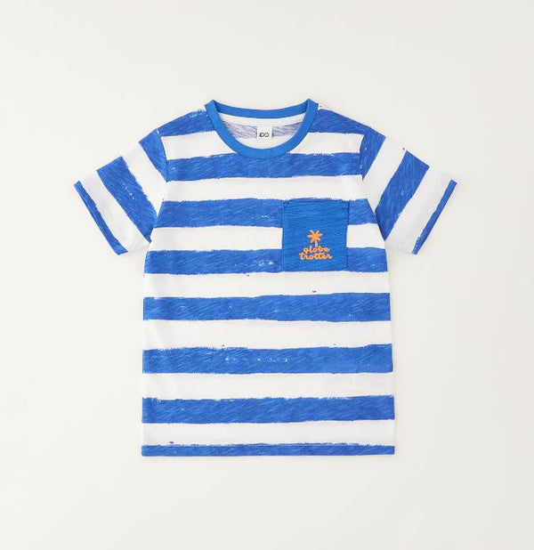 iDO blauw-wit gestreept jongens T-shirt met borstzakje